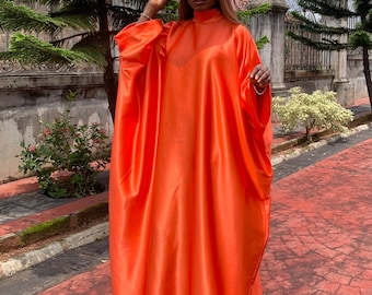Silk Turtleneck Kaftan: Duchess Maxi Bubu Gown, Free Size Luxury Dress