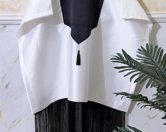 Mikado Silk Kaftan with Fringe embellishments/Tassel Silk Bubu/Free size Women Boubou