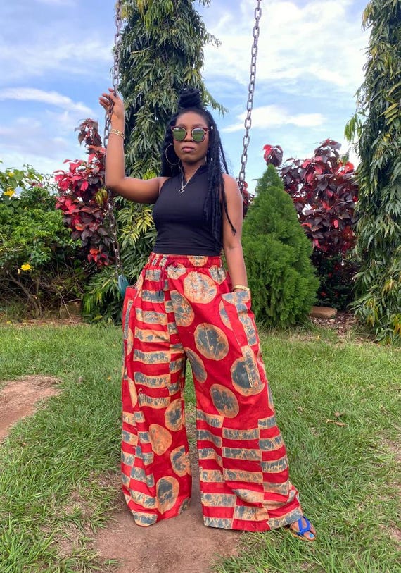 Handmade Cotton Tie Dye Palazzo Pants: African Print Wide Leg
