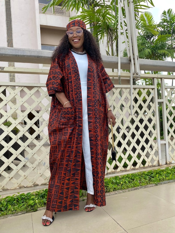 Ankara Kimono Duster With Headwrap, African Print Maxi Jacket