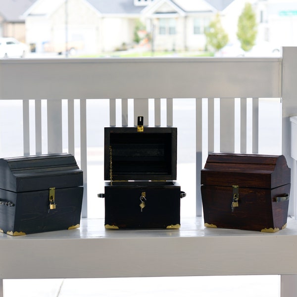 Wooden Treasure Chest With Lock and Key Etsy