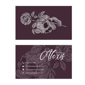 Business Cards - Skull & Rose - Purple - Tattoo Artist
