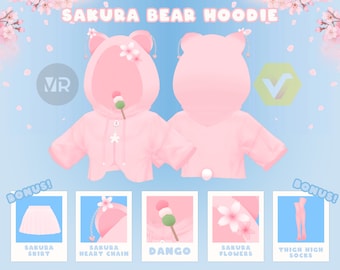 VRoid Outfit Set Cherry Blossom Bear Hoodie | Traje Kawaii