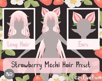 VRoid Long Hair with Strawberry mochi Kitty Ears (Instant Download)