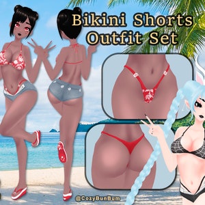 VRoid Bikini Shorts Outfit Set Bonus Spider web Bikini