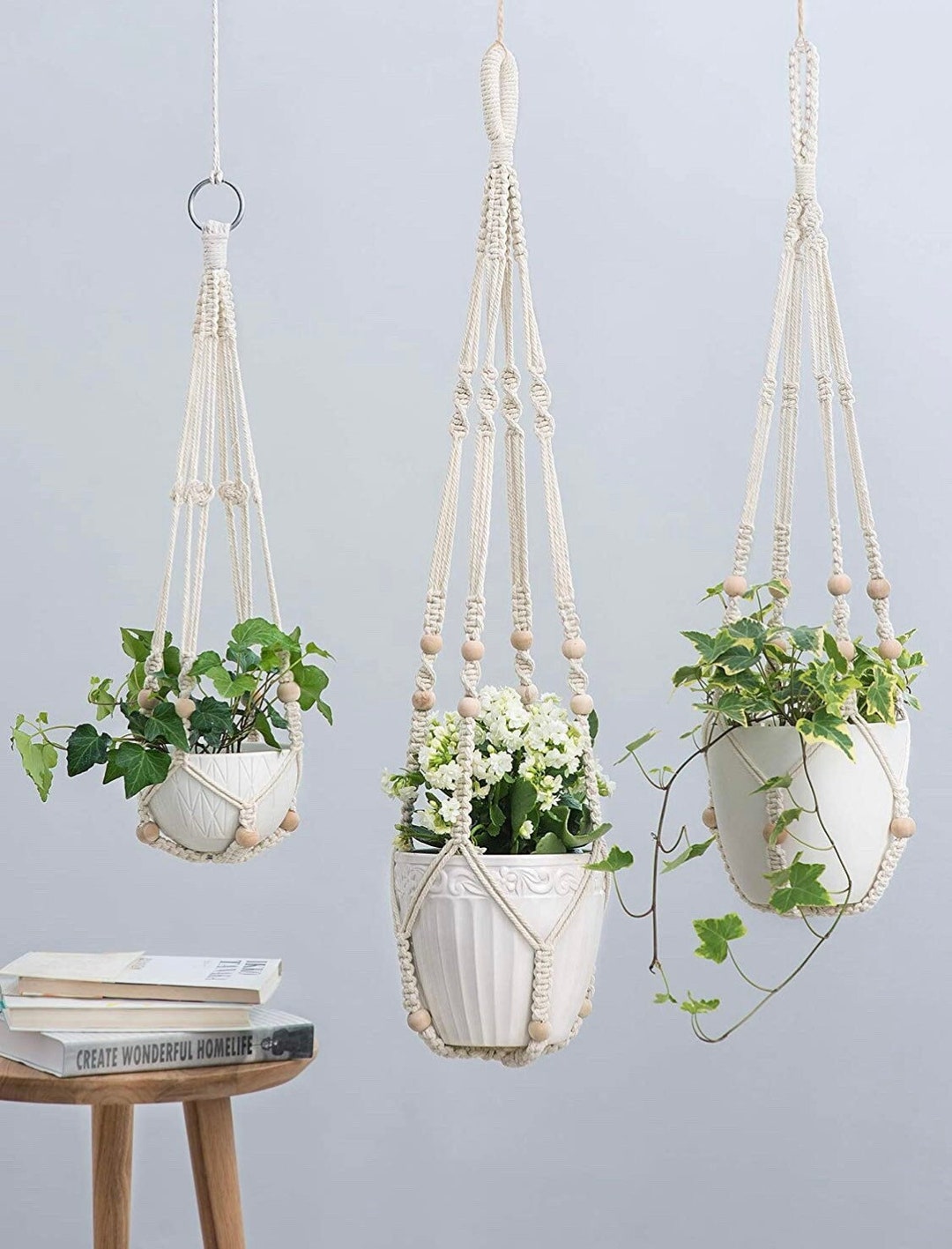 3 Pack Macrame Plant Hangers Indoor Different Size Hanging Planter ...