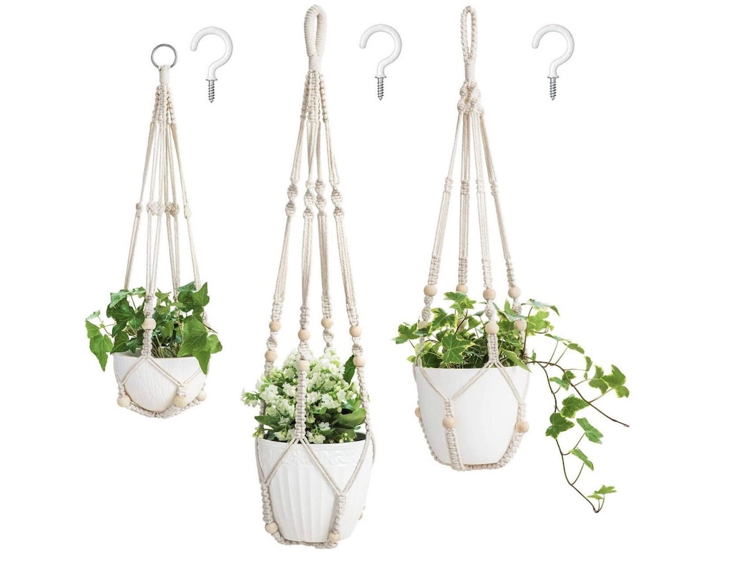 3 Pack Macrame Plant Hangers Indoor Different Size Hanging Planter ...