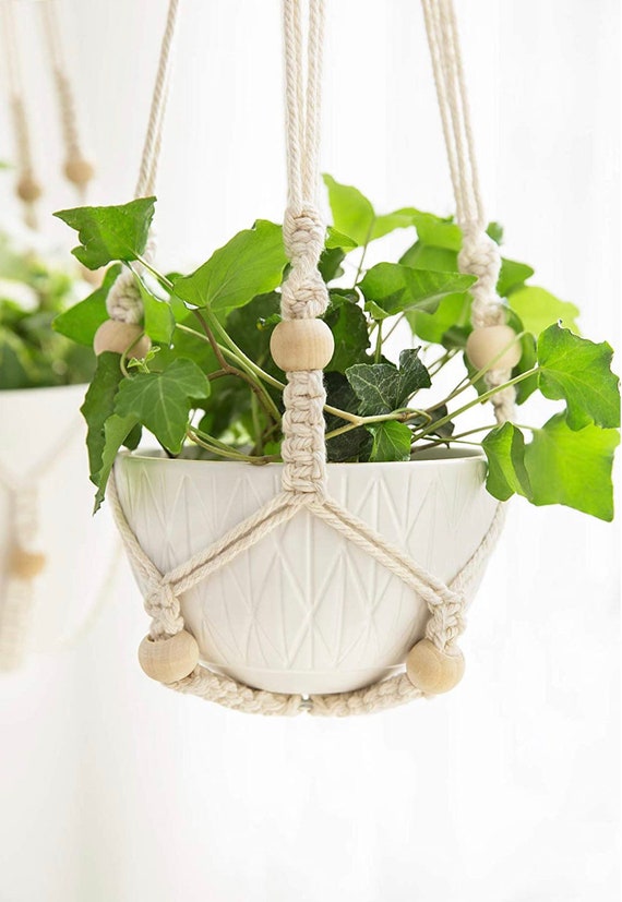 YIBOT 2-Pack Macrame Plant Hangers, 35 Inch With Wood Beads, Boho Decor Indoor/Outdoor (No Pot)