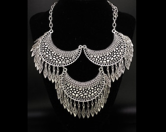 Afghan Kuchi Tribal Silver Statement Necklace