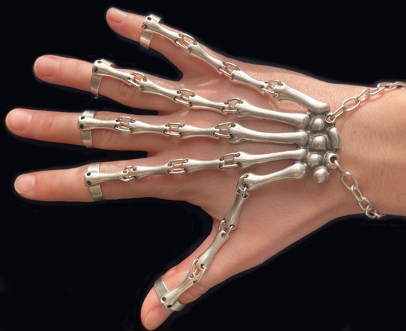 Silver Metal Hand Chain Wrist Bracelet Slave Rings Skeleton Skull Bones |  eBay