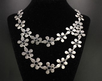 Silver Flower Necklace - Asymmetrical Jewelry