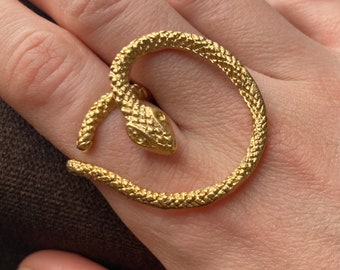 Gold Snake Wrap Around Ring - Serpent Ring