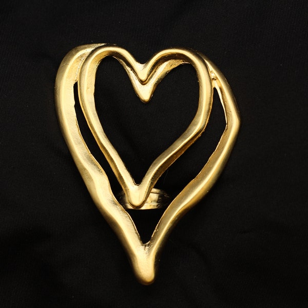 Giant Gold Heart Ring - Valentines Day Statement Piece - Over Lapping Heart