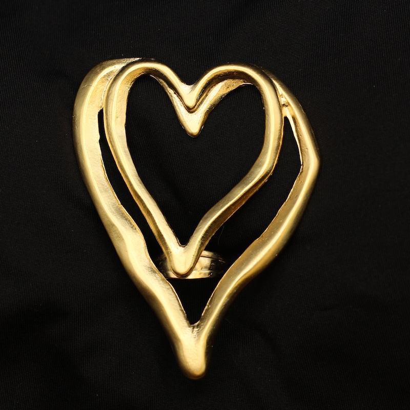 Beautiful Thick Heart Detailed Gold Ring main image 0