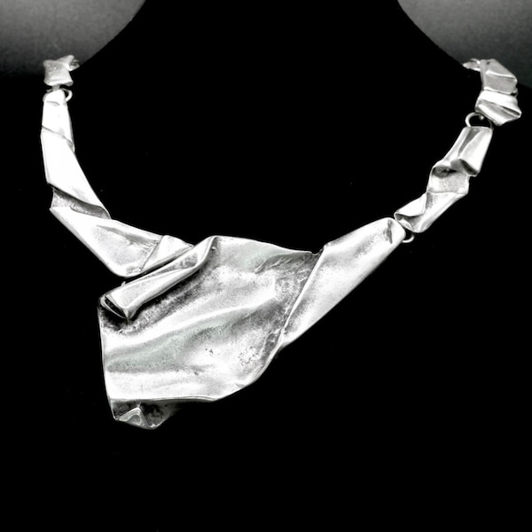 Silver Statement Necklace: Chunky Brutalist Bib Design