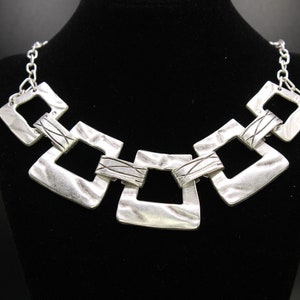 Hammered Silver Square Statement Necklace
