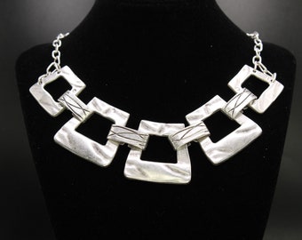 Hammered Silver Square Statement Necklace