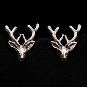 Pendientes de ciervo - astas de plata - diseño de ciervo - joyería de la naturaleza Boho - pendientes de botón de declaración