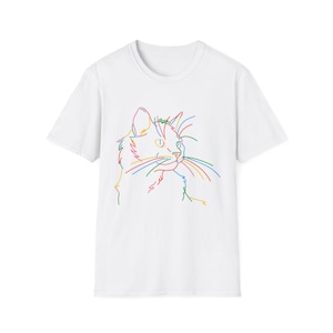 Whimsical Cat Outline T-Shirt | Fun Cat Lovers Gift, Cute Animal Tee, Colorful Cat Shirt, Unisex Graphic Tee, Pet Lover Apparel