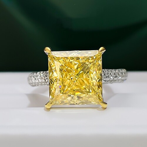 8 Carat Lab Created Yellow Diamond Three Stone Luxury Ring Etsy