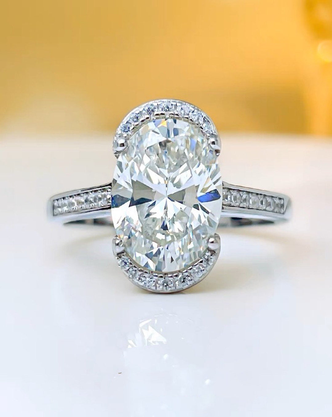 3 Carat Color G Oval Cut Lab Created Diamond Simulant Ring Etsy