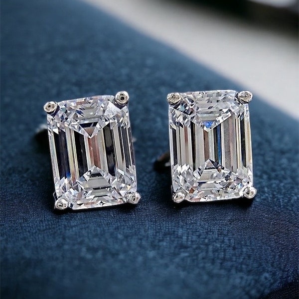 Emerald Cut Lab Created Diamond Stud Earrings Etsy