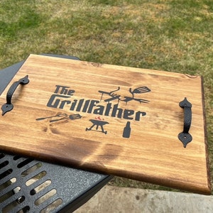 Personalized Grill Tray: BBQ Serving Tray with Rustic Iron Handles