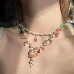 the blossom fae necklace- fairycore handmade necklace, aesthetic fairycore jewelry, cottagecore necklace, aesthetic handmade jewelry