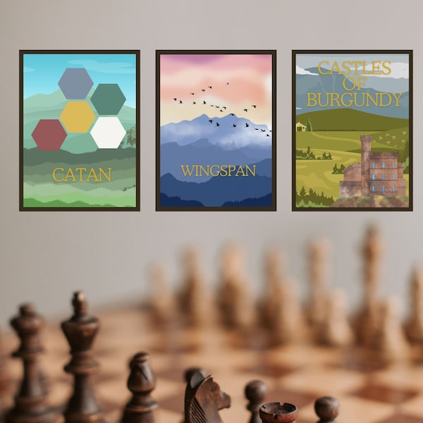 Board Game Posters (Set of 3 Wingspan, Catan, Castles of Burgundy)