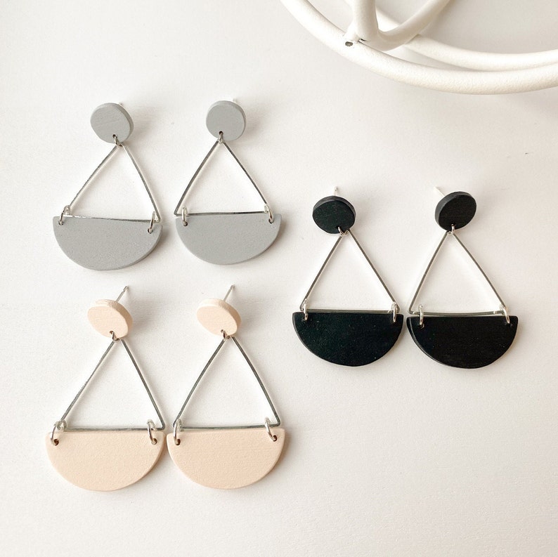 Triangle Drop Earrings, Wood, Nickel Free image 2