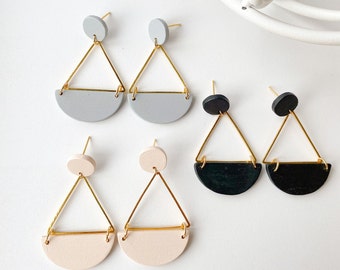 Triangle Drop Earrings, Wood, Nickel Free