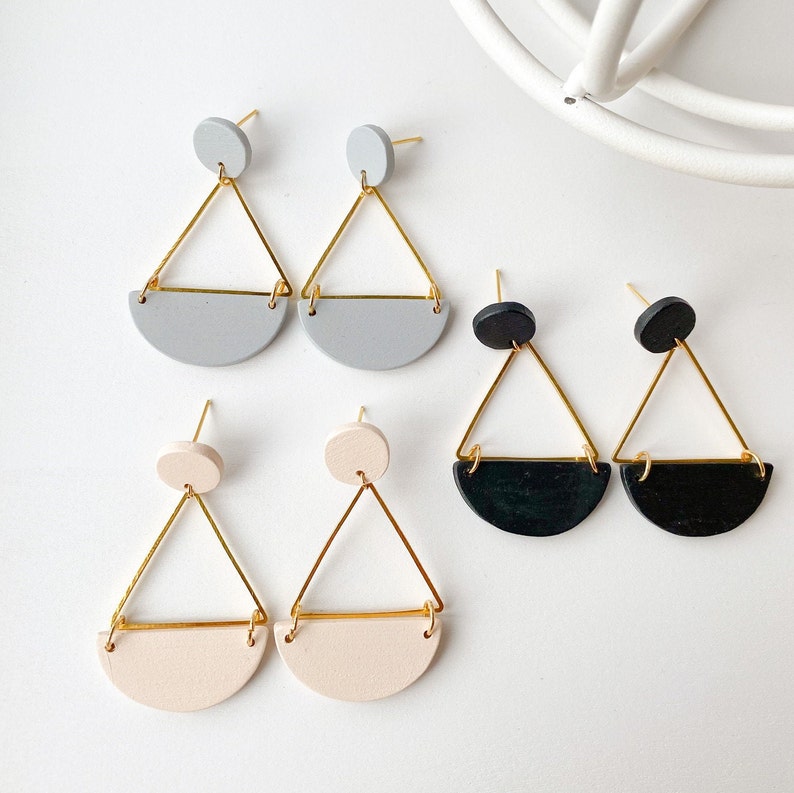 Triangle Drop Earrings, Wood, Nickel Free image 1