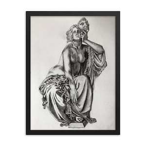Framed Print of Original Charcoal Sculpture Study Illustration - La Comedie by C. Ricketts