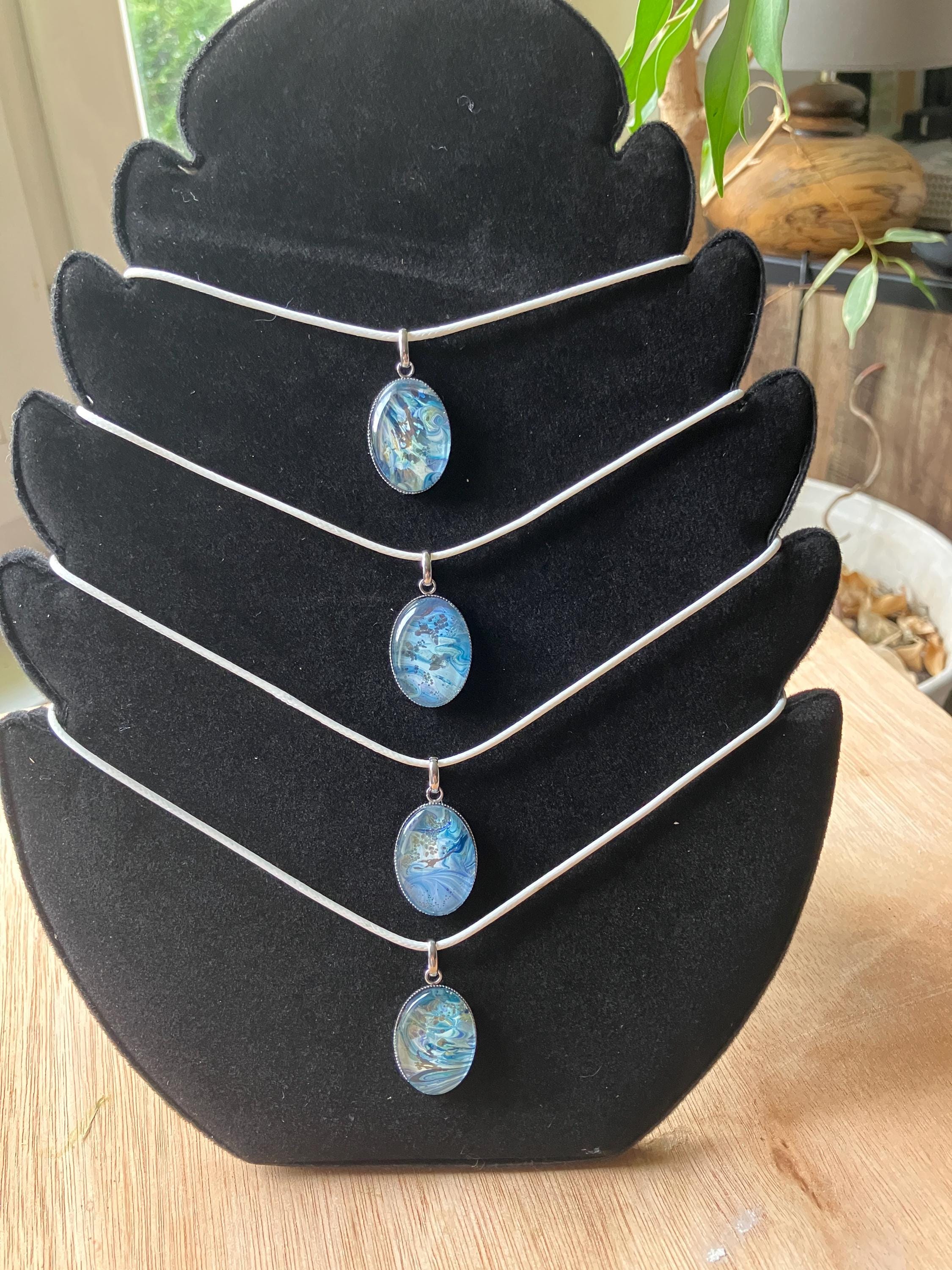 Pendentif Peinture Sur Agate - Argenté - Fait Main - France - Occasion