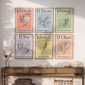 Arte de parede para impressão com nomes de Deus, Jeová Shalom, El Roi, Jeová Jireh, Jeová Rapha, El Elyon, El Olam, Paz, Curador, Provedor, Altíssimo
