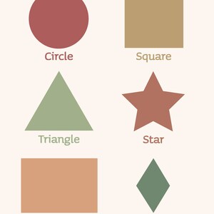 Children&#39;s Educational Poster - Shapes basic, Homeschool Posters, Classroom Poster, Montessori Learning, Earth tones playroom decor
