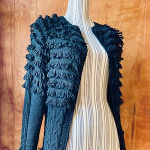 Unique Handmade 100% Alpaca Cable Knit Cardigan | Black Medium Long Luxury Sweater | Perfect Gift