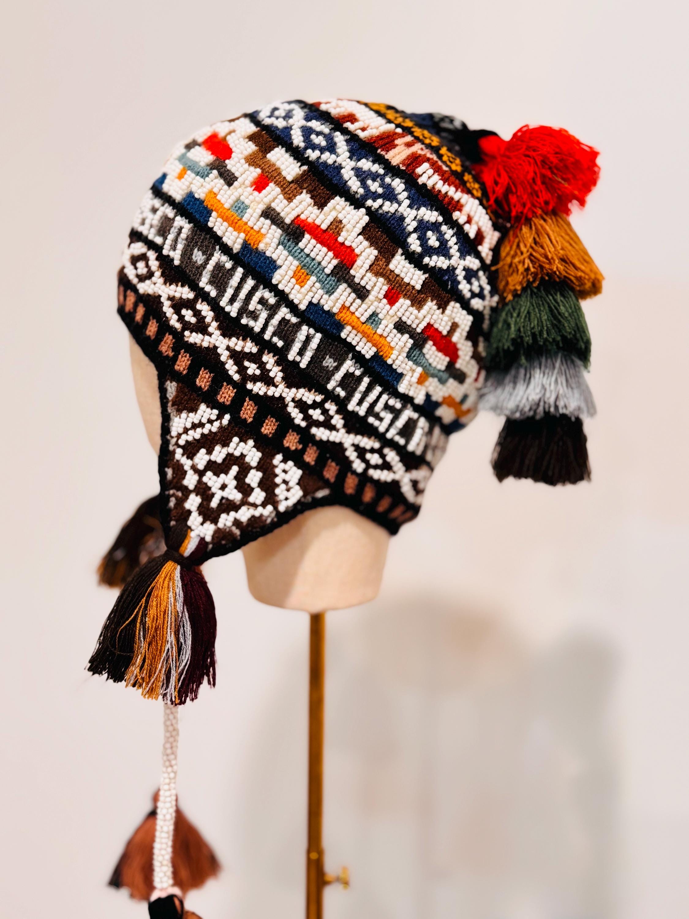 Peruvian Chullo Extra Warm Intricate Beaded Hat Handmade Knitted Q’ero Shaman Peruvian Andean Mountain Shaman Q main image 4