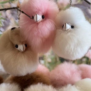 100% Baby Alpaca Fur Keychain | Fluffy Pom Pom Llama Charm | Natural Handcrafted Gift from Peru