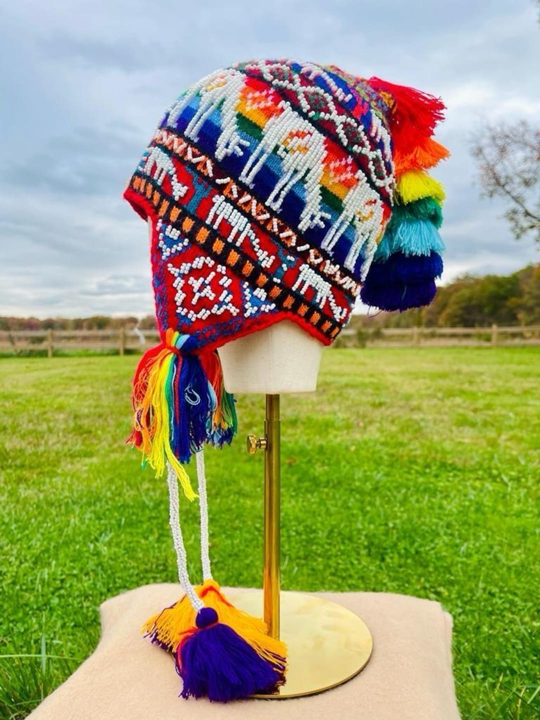 Handmade Andean Beaded Chullo • Peruvian Q