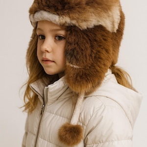 Kids Alpaca Fur Trapper Hat | Handmade Tricolor Earflap Winter Hat