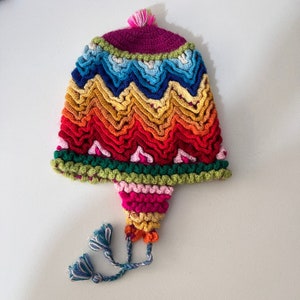Peruvian chullo woven in multicolored sheep wool Andean Handmade