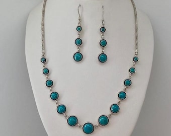 Elegant Silver 950 Necklace and Earring Set with Andean Turquoise