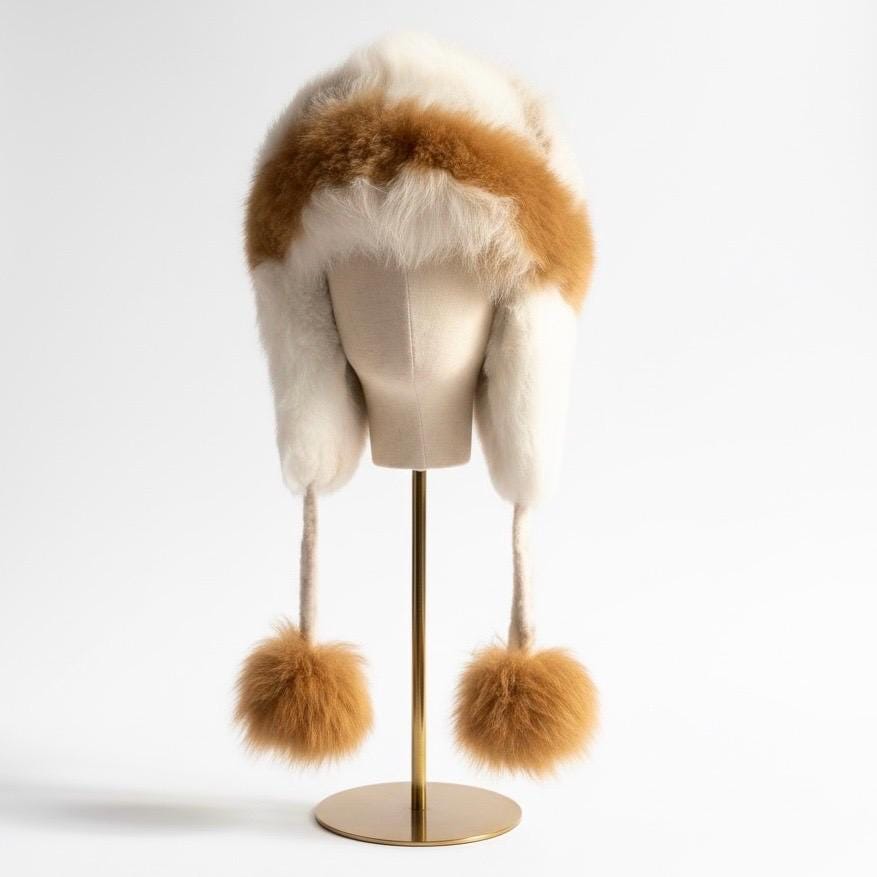 Llama Fur Trapper Hat & Scarf in Light Brown - Unbranded Alpaca Fur Hat/Scarf Combo - Light Brown/White – Alpaca  main image 4