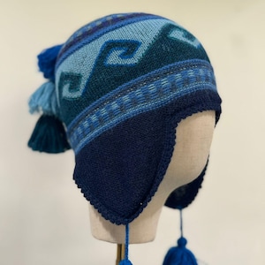 Premium Intarsia Baby Alpaca Chullo Blue - Soft, Warm Winter Hat with Authentic Peruvian Craftsmanship