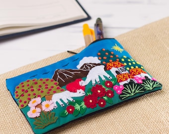 Colorful Mountain Home Cotton Blend Appliqué Pencil Case