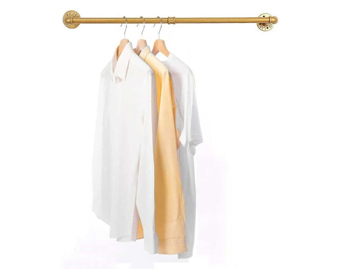Gold Industrial Pipe Clothing Rack, Hanging Rod for Closet, Wall