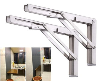 Folding Shelf Brackets Heavy Duty. Stainless Steel Collapsible Wall Mounted for Table Work Bench. Pack of 2 Pieces