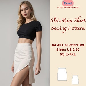 Naaipatroon minirok met split, XS-4XL (digitale download)