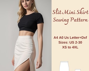 Slit Mini Skirt Sewing Pattern, XS-4XL (Digital Download)